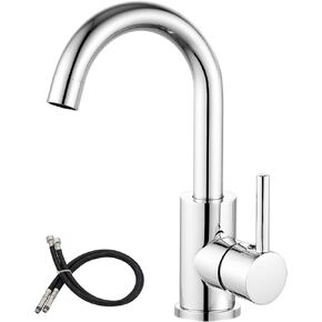 Airuida Bar Sink Faucet Single Hole Single Handle Bathroom Sink Faucet Kitchen Small Prep Wet Farmhouse RV Lavatory Vanity Mixer Tap 360 Degree Swivel Spout with Pop Up Drain Matte Black