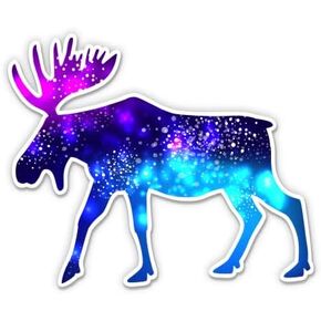 Moose Celestial Northern Lights Sky Alaska - 3" Vinyl Sticker - for Car Laptop Water Bottle Phone - Waterproof Decal