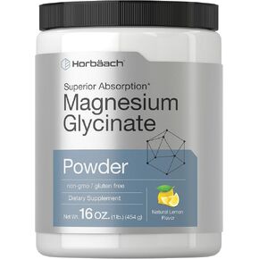 Horbäach Magnesium Glycinate Powder | 1 lb | Lemon Flavored | Superior Absorption | Non-GMO & Gluten Free