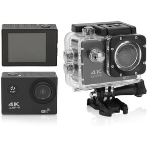 4K 30FPS 16MP Action Camera, Ultra HD 30M Underwater Waterproof Sports Camera with 2.0 Inch Screen, 170 Degree Wide Angle, for Swimming Surfing Diving (Black)