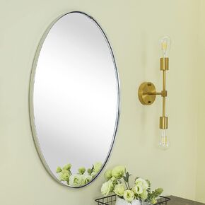 Oval Brushed Nickel Metal Framed Bathroom Mirror for Wall in Stainless Steel Modern Farmhouse Bathroom Vanity Mirrors Wall Mounted 20x30''