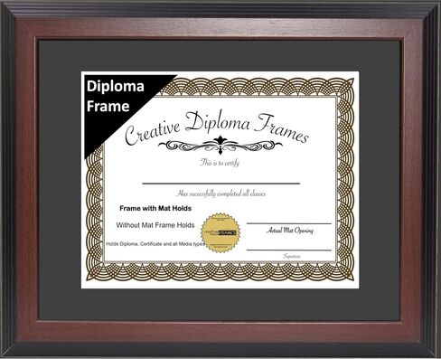 Creative Picture Frames 11x14-inch Mahogany Diploma Frame with Black Mat to Hold 8.5" x 11" Graduation Certificate Documents with Installed Wall Hanger in Kuwait