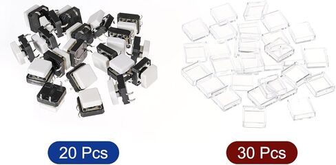 MECCANIXITY مفتاح زر الضغط اللمسي 12 × 12 × 8 مم مؤقت 20 قطعة مع 30 قطعة أغطية شفافة للإلكترونيات in Saudi Arabia