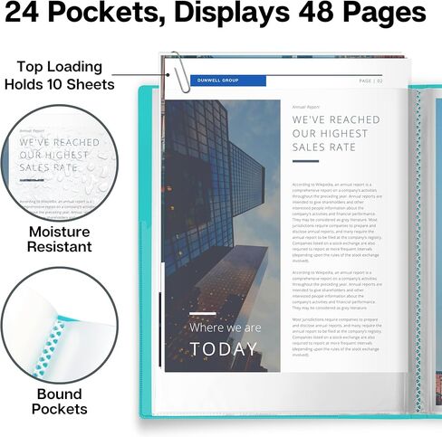 Dunwell Binder with Plastic Sleeves 24-Pocket (Black), Presentation Book, 8.5 x 11 Portfolio Folder with Clear Sheet Protectors, Displays 48 Pages of Documents, Certificates, Keepsakes in Kuwait