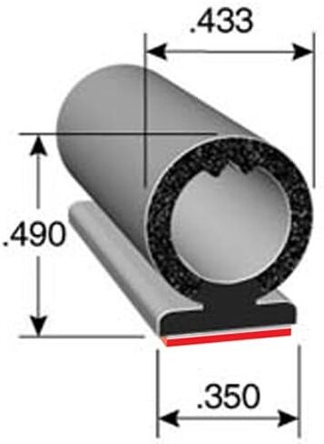 Trim-Lok DD1604BT-25 EPDM مطاط مع BT (3M) نظام شريط أكريليك رغوي مربوط بقاعدة مانعة للتسرب، قطر المصباح 0.433 بوصة، الارتفاع الإجمالي 0.492 بوصة in Kuwait