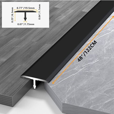 10 Pcs Aluminium Alloy T Molding Floor Transition Strip 48" Long Doorway Edge Trim for Wood,Tile,Vinyl,Laminate Floors Bridges The Gap (Black, 0.77"(19.5mm) Wide) in Saudi Arabia