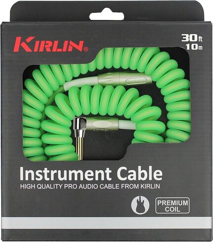 Cable Kirlin IMK-202PFGL-30/RDF-Straight Premium Coil Instrument Cable, Red Translucent PVC Jacket-30ft, 1/4" Mono Plug, Straight to Right Angle, (IMK-202PFGL-30/RDF) in Saudi Arabia