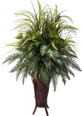 Nearly Natural 6727 3ft. Mixed Greens & Cattails with Planter, 26 x 26 x 36 inches, Green in Saudi Arabia