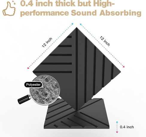 12 Pack Self-Adhesive Sound Proof Foam Panels for Walls, 12X12X0.4 Inches Acoustic Panels Sound Absorbing, High Density Soundproof Wall Panels for Home,Studio,Office Decoration(Black, Line Design) in Saudi Arabia