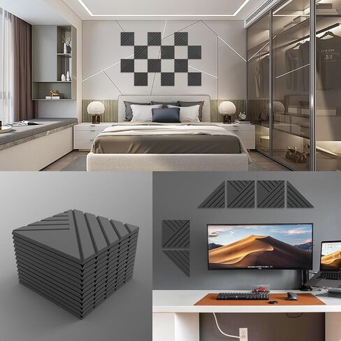 12 Pack Self-Adhesive Sound Proof Foam Panels for Walls, 12X12X0.4 Inches Acoustic Panels Sound Absorbing, High Density Soundproof Wall Panels for Home,Studio,Office Decoration(Black, Line Design) in Saudi Arabia