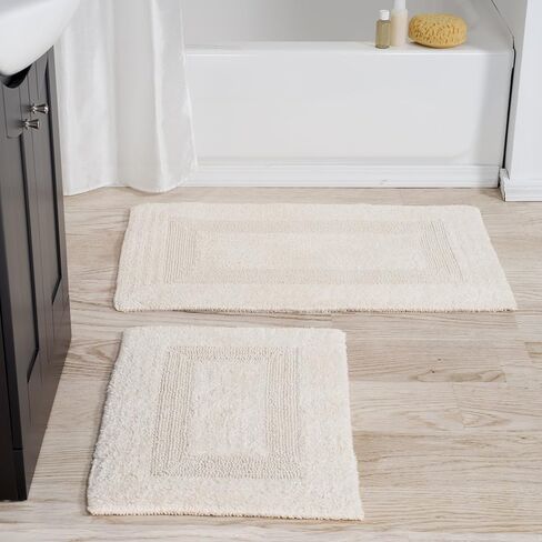 Cotton Bath Mat Set- 2 Piece 100 Percent Cotton Mats- Reversible, Soft, Absorbent and Machine Washable Bathroom Rugs By Lavish Home (Brick) in Saudi Arabia