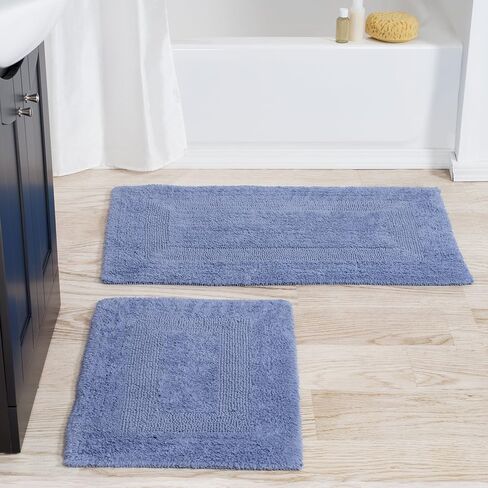 Cotton Bath Mat Set- 2 Piece 100 Percent Cotton Mats- Reversible, Soft, Absorbent and Machine Washable Bathroom Rugs By Lavish Home (Brick) in Saudi Arabia