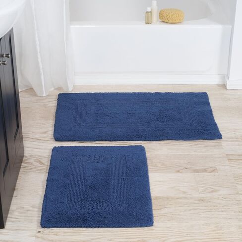 Cotton Bath Mat Set- 2 Piece 100 Percent Cotton Mats- Reversible, Soft, Absorbent and Machine Washable Bathroom Rugs By Lavish Home (Brick) in Saudi Arabia
