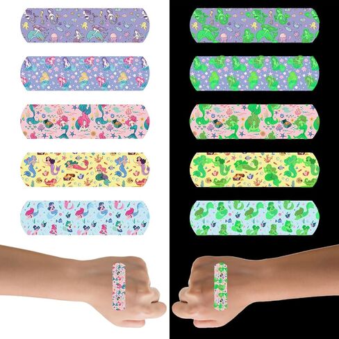 100pcs Luminous Cartoon Bandages with 5 Styles, 2.83x0.75in Flex Fabric Cartoon Bandages Waterproof Breathable Bandages to Protect Wounds for Adults Boys Girls(Dinosaur Style) in Saudi Arabia