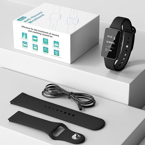 Motion Sickness Bands, Anti-Nausea Wristband Relieve Morning Motion Travel Car Sickness Sea Bands Pregnant Women Airplane Travel Essentials Rechargeable No Gel Drug Free Without Side Effects Black in Saudi Arabia
