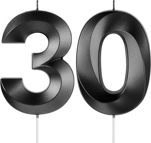 30th Birthday Candles, 3D Diamond Shape Number 30 Candles Cake Topper Numeral Candles for Party Decoration Reunions Theme Party Anniversary (Black, 2 Inch) in Saudi Arabia