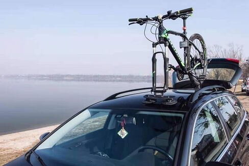 Suction Cup Bike Rack with 3 Vacuum Cups, Fork Mount Style Rack, Sucker Aluminium Alloy Bike Rack for Car Roof with Carbon Fiber Grain for 9x100mm 12x100mm(Black) in Saudi Arabia