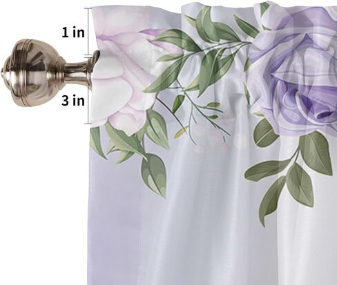 3 Piece Kitchen Curtains Valance and Tiers Set Rose Flower Purple Pink Rod Pocket Kitchen Curtain with Valance and Half Window Curtains for Cafe Bathroom and Laundry Room (Tier 24 Inches Long) in Saudi Arabia
