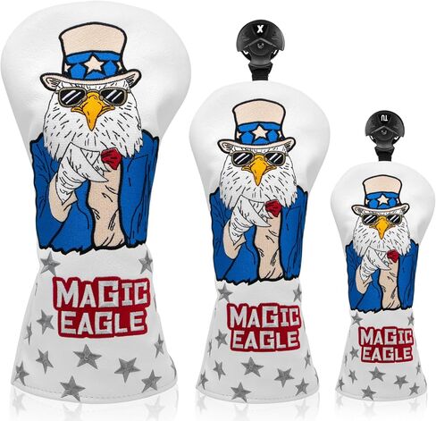 أغطية رأس خشبية للجولف غطاء السائق 3 أغطية رأس خشبية أغطية رأس هجينة مطرزة بنمط الولايات المتحدة الأمريكية تصميم النسر السحري أغطية رأس نادي الجولف أغطية رأس خشبية مصنوعة يدويًا in Kuwait