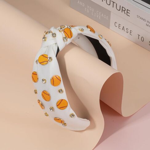 Sport Yellow Softball Headband for Women Sparkly Crystal Softball Charm Embellished Wide Knotted Headband for Women Game Day Top Knot Hairband Softball Mom Accessories Gift for Sports Fans(White) in Saudi Arabia