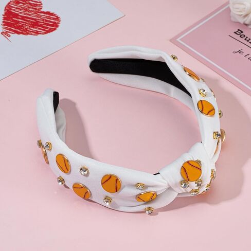 Sport Yellow Softball Headband for Women Sparkly Crystal Softball Charm Embellished Wide Knotted Headband for Women Game Day Top Knot Hairband Softball Mom Accessories Gift for Sports Fans(White) in Saudi Arabia