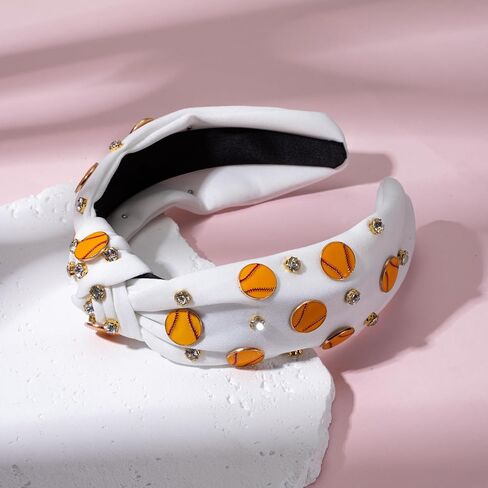 Sport Yellow Softball Headband for Women Sparkly Crystal Softball Charm Embellished Wide Knotted Headband for Women Game Day Top Knot Hairband Softball Mom Accessories Gift for Sports Fans(White) in Saudi Arabia