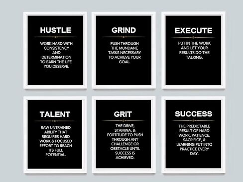 Wowsweet-Grind Hustle Execute Talent Grit Success - ملصقات ومطبوعات تحفيزية لرجال الأعمال، مجموعة من 6، لوحة قماشية فنية حديثة لديكور المكتب - بدون إطار (8 × 10 بوصة) in Kuwait