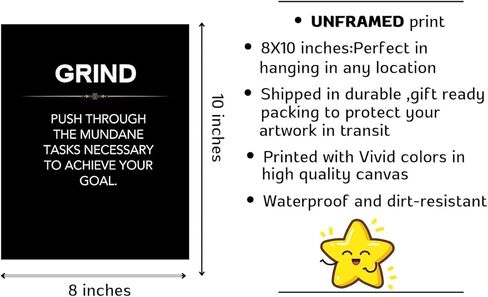 Wowsweet-Grind Hustle Execute Talent Grit Success - ملصقات ومطبوعات تحفيزية لرجال الأعمال، مجموعة من 6، لوحة قماشية فنية حديثة لديكور المكتب - بدون إطار (8 × 10 بوصة) in Kuwait