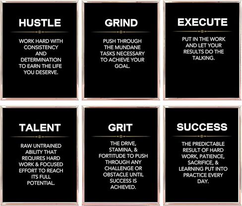 Wowsweet-Grind Hustle Execute Talent Grit Success - ملصقات ومطبوعات تحفيزية لرجال الأعمال، مجموعة من 6، لوحة قماشية فنية حديثة لديكور المكتب - بدون إطار (8 × 10 بوصة) in Kuwait