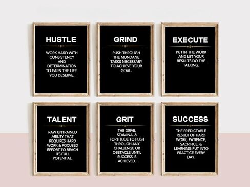 Wowsweet-Grind Hustle Execute Talent Grit Success - ملصقات ومطبوعات تحفيزية لرجال الأعمال، مجموعة من 6، لوحة قماشية فنية حديثة لديكور المكتب - بدون إطار (8 × 10 بوصة) in Kuwait