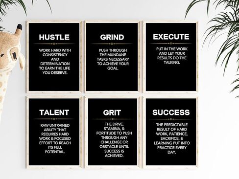Wowsweet-Grind Hustle Execute Talent Grit Success - ملصقات ومطبوعات تحفيزية لرجال الأعمال، مجموعة من 6، لوحة قماشية فنية حديثة لديكور المكتب - بدون إطار (8 × 10 بوصة) in Kuwait