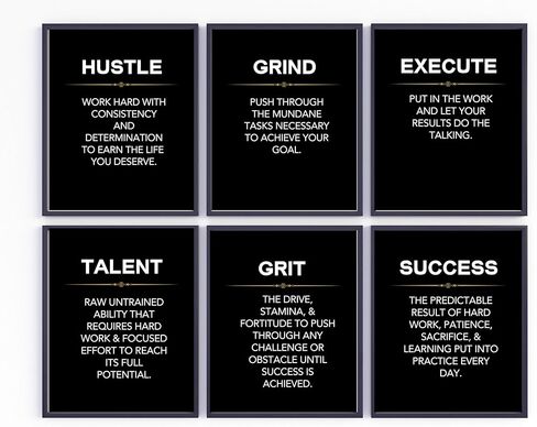 Wowsweet-Grind Hustle Execute Talent Grit Success - ملصقات ومطبوعات تحفيزية لرجال الأعمال، مجموعة من 6، لوحة قماشية فنية حديثة لديكور المكتب - بدون إطار (8 × 10 بوصة) in Kuwait