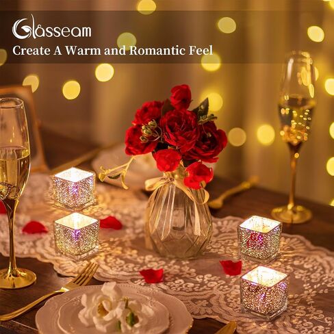 Glasseam Gold Candle Holders for Table Centerpiece, Square Tealight Candle Holder Set of 12, Small Mercury Glass Candle Holder for Tea Light, Glitter Votive Candle Holders for Wedding Table Decor in Saudi Arabia
