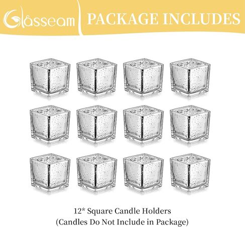 Glasseam Gold Candle Holders for Table Centerpiece, Square Tealight Candle Holder Set of 12, Small Mercury Glass Candle Holder for Tea Light, Glitter Votive Candle Holders for Wedding Table Decor in Saudi Arabia