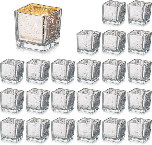 Glasseam Gold Candle Holders for Table Centerpiece, Square Tealight Candle Holder Set of 12, Small Mercury Glass Candle Holder for Tea Light, Glitter Votive Candle Holders for Wedding Table Decor in Saudi Arabia