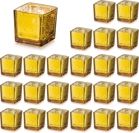 Glasseam Gold Candle Holders for Table Centerpiece, Square Tealight Candle Holder Set of 12, Small Mercury Glass Candle Holder for Tea Light, Glitter Votive Candle Holders for Wedding Table Decor in Saudi Arabia