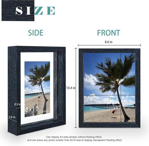 5x7 Floating Picture Frame, Double Glass Photo Frame, Made of Tempering Glass Display Any Size Photo (3.5x5 4x6) up to 5 x 7, Free Standing, Easy to Change Photos, for Wall and Tabletop, Black in Saudi Arabia