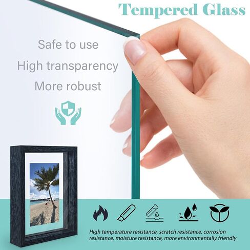 5x7 Floating Picture Frame, Double Glass Photo Frame, Made of Tempering Glass Display Any Size Photo (3.5x5 4x6) up to 5 x 7, Free Standing, Easy to Change Photos, for Wall and Tabletop, Black in Saudi Arabia