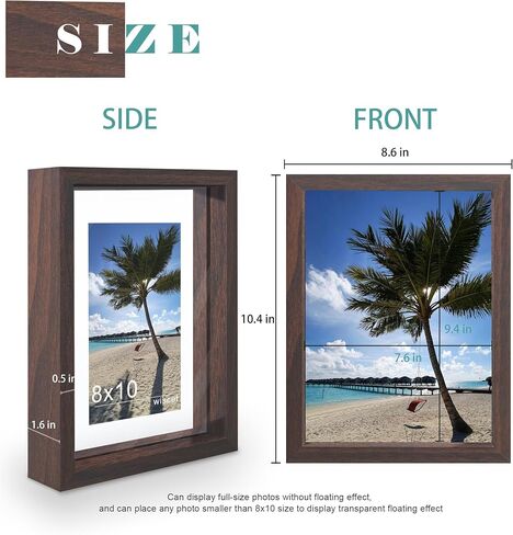 5x7 Floating Picture Frame, Double Glass Photo Frame, Made of Tempering Glass Display Any Size Photo (3.5x5 4x6) up to 5 x 7, Free Standing, Easy to Change Photos, for Wall and Tabletop, Black in Saudi Arabia