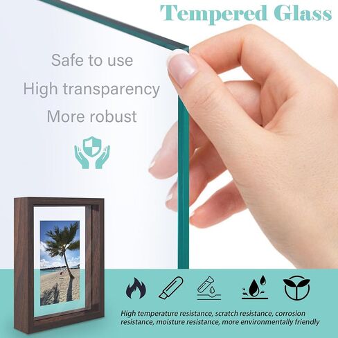 5x7 Floating Picture Frame, Double Glass Photo Frame, Made of Tempering Glass Display Any Size Photo (3.5x5 4x6) up to 5 x 7, Free Standing, Easy to Change Photos, for Wall and Tabletop, Black in Saudi Arabia