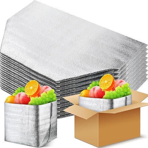 100 قطعة من بطانات الصناديق المعزولة بالرقائق مقاس 10 × 10 × 10 بوصة، صناديق شحن معزولة باللون الفضي، حقيبة حرارية مانعة للتسرب للأغذية المجمدة، حاويات شحن باردة عديمة الرائحة للأسماك المجمدة واللحوم ومستحضرات التجميل in Kuwait