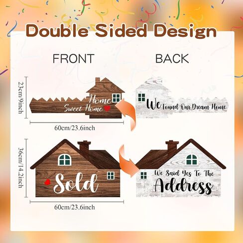 2 Pieces Sold Signs, Double Sided Social Media Photo Props, House Shaped and Home Key Shaped Decor Closing Gift Double Sided Agent Supplies and Signs in Saudi Arabia