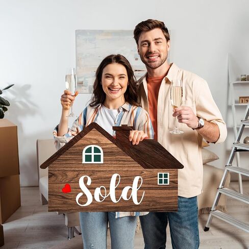 2 Pieces Sold Signs, Double Sided Social Media Photo Props, House Shaped and Home Key Shaped Decor Closing Gift Double Sided Agent Supplies and Signs in Saudi Arabia