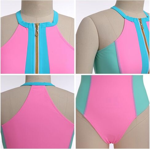 FYMNSI Women's One Piece Swimsuits Zipper Front Color Block Tummy Control Rash Guard Swimming Bathing Suit High Cut Monokini in Saudi Arabia