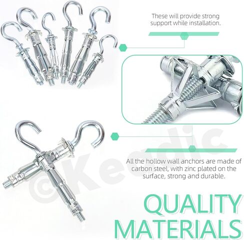 Keadic 46Pcs 6 Sizes Hollow Wall Anchor Screw Assortment Set, M4*32, M4*38, M5*37, M5*52, M6*52,M6*65, Heavy Duty Zinc Plated Steel Molly Bolts for Plasterboard Fixing (Round Ring) in Saudi Arabia