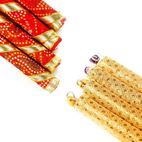 Traditional Dandiya Garba Decorative Sticks set of 2 Pairs for Navratri Celebration Dance Assorted Colors ((White and Golden Design-4 Sticks)) in Saudi Arabia