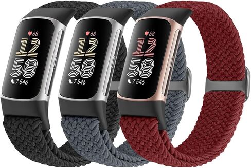 Braided Watch Bands Compatible with Fitbit Charge 6/Fitbit Charge 5 for Women Men, Elastic Adjustable Solo Loop Stretchy Nylon Woven Replacement Wristbands for Fitbit Charge 6/Fitbit Charge 5 in Saudi Arabia