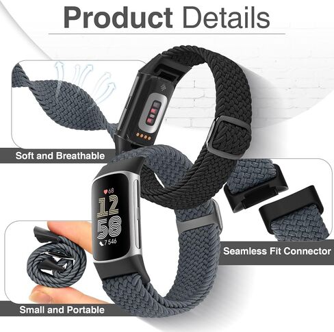 Braided Watch Bands Compatible with Fitbit Charge 6/Fitbit Charge 5 for Women Men, Elastic Adjustable Solo Loop Stretchy Nylon Woven Replacement Wristbands for Fitbit Charge 6/Fitbit Charge 5 in Saudi Arabia