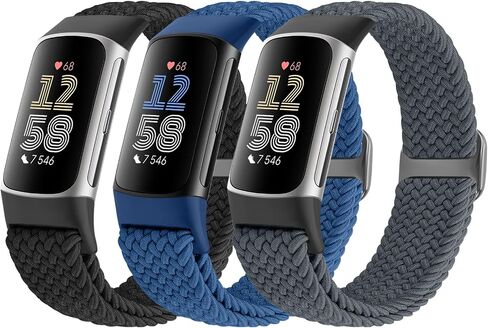 Braided Watch Bands Compatible with Fitbit Charge 6/Fitbit Charge 5 for Women Men, Elastic Adjustable Solo Loop Stretchy Nylon Woven Replacement Wristbands for Fitbit Charge 6/Fitbit Charge 5 in Saudi Arabia