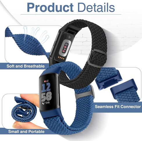 Braided Watch Bands Compatible with Fitbit Charge 6/Fitbit Charge 5 for Women Men, Elastic Adjustable Solo Loop Stretchy Nylon Woven Replacement Wristbands for Fitbit Charge 6/Fitbit Charge 5 in Saudi Arabia